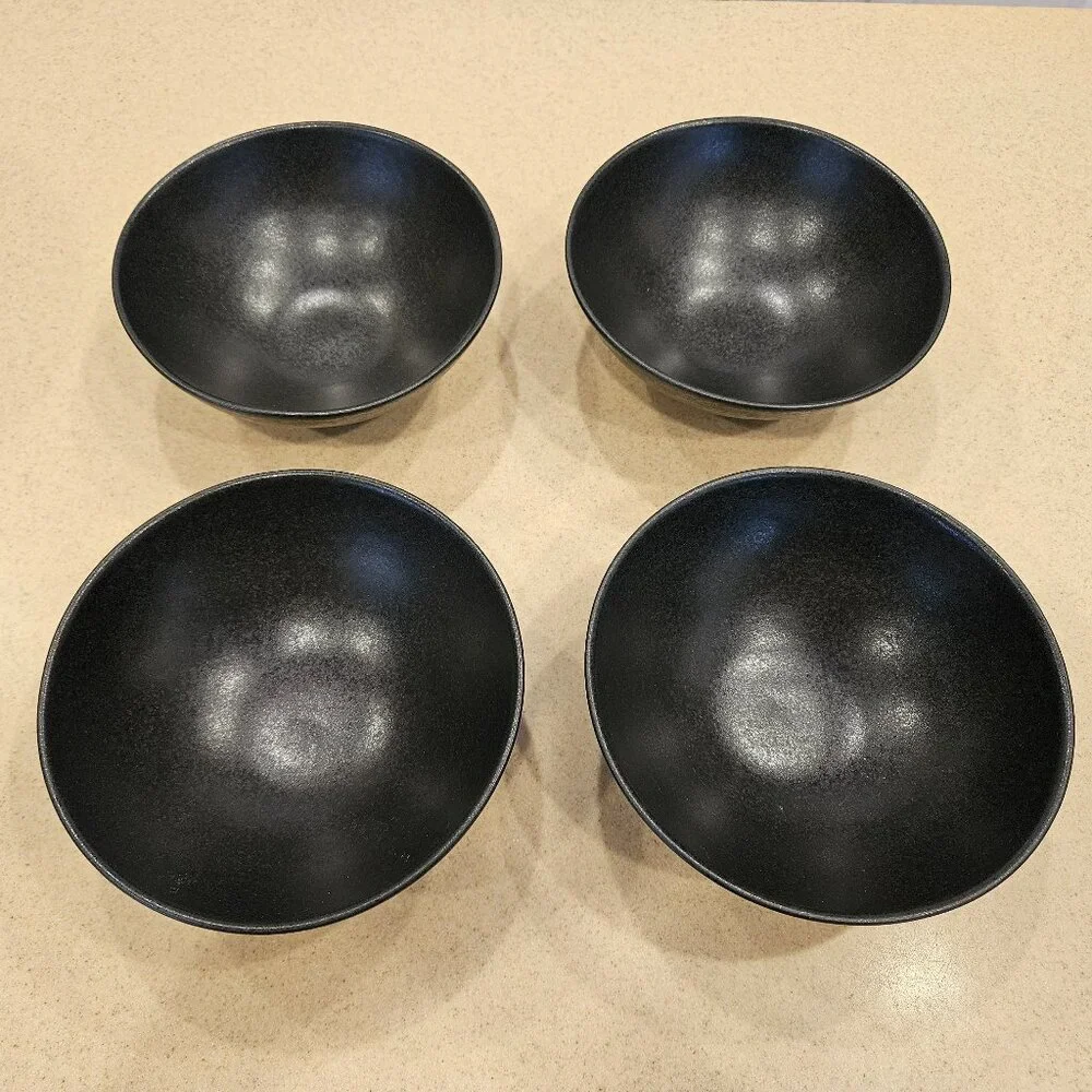 4 MODERN WILLIAMS SONOMA APILCO BLACK REGLISSE FRANCE PORCELAIN SOUP BOWL DISH